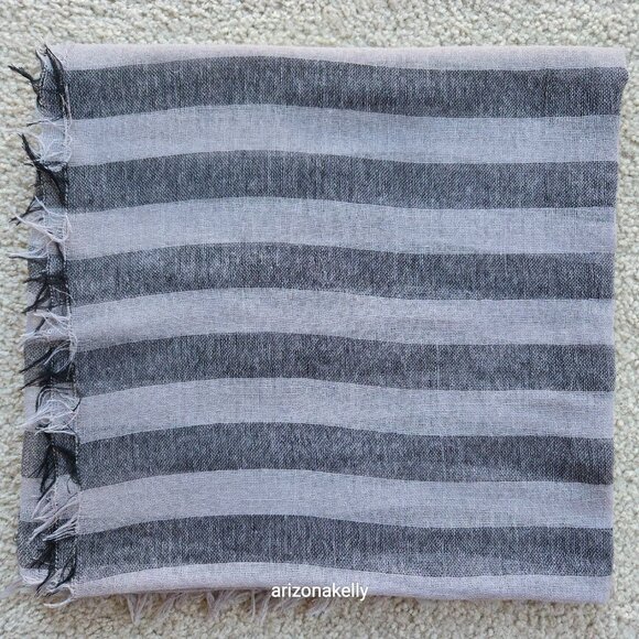 Wool Square Scarf Black & Grey Stripe Lightweight - Picture 11 of 11